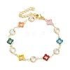 Clover Brass Link Bracelets for Woman BJEW-S157-02G-4