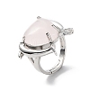 Natural Rose Quartz Dolphin & Heart Adjustable Rings RJEW-K241-02P-01-3