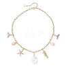 3Pcs 3 Styles Alloy Enamel Whale Tail Starfish & Natural Shell Teardrop Pendant 304 Stainless Steel Cable Chain Necklaces for Women NJEW-JN05407-6