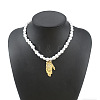 Alloy Textured Pendant White Plastic Pearl Heart Beaded Necklaces WGD8EA0-03-1