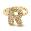 Rack Plating Letter Brass Micro Pave Clear Cubic Zirconia Adjustable Rings for Women KK-S391-03G-R-1