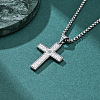 304 Stainless Steel Pave Clear Cubic Zirconia Hammered Religion Cross Pendant Necklaces for Men WG86616-02-1