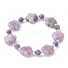 Natural Phosphosiderite & Lepidolite & Synthetic Hematite Flower Beaded Stretch Bracelet BJEW-JB09451-1