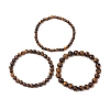 3Pcs Round Natural Tiger Eye Beads Stretch Bracelets BJEW-JB10964-3