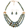 Glass Rondelle Beaded Multilayer Necklaces & Dangle Earrings Set for Women WG36B17-05-2