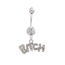 Platinum Plated Piercing Jewelry Brass Cubic Zirconia Navel Ring Navel Ring Belly Rings AJEW-EE0001-07