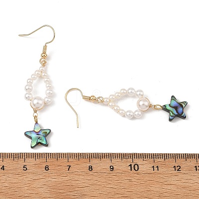 Shell Pearl & Abalone Shell/Paua Shell Beads Dangle Earrings EJEW-JE07314-01-1