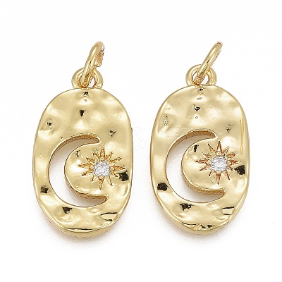 Hammered Brass Micro Pave Clear Cubic Zirconia Pendants KK-F821-20-1