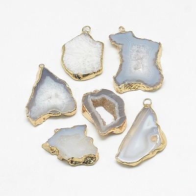Natural Druzy Agate Slices Pendants G-Q494-65I-G-1