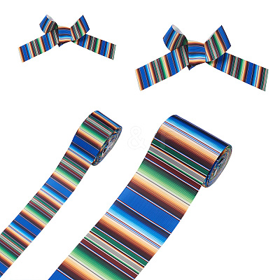 2Rolls 2 Styles Stripe Pattern Printed Polyester Grosgrain Ribbon OCOR-TA0001-37G-1