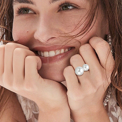 12Pcs 2 Colors Resin Imitation Pearl Finger Rings RJEW-GO0001-07-1