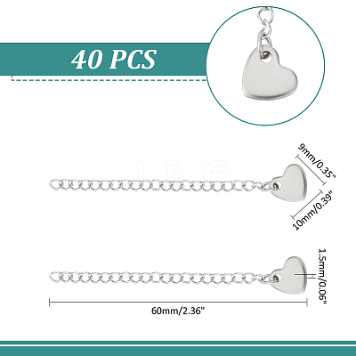 40Pcs 304 Stainless Steel Curb Chain Extender FIND-UN0002-79-1