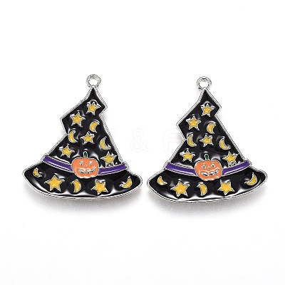 Halloween Theme Witch Hat Alloy Enamel Pendants X-ENAM-J649-11P-02-1