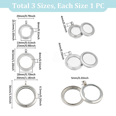 3Pcs 3 Styles Stainless Steel Glass Photo Living Memory Floating Locket Pendants STAS-UN0061-54-1