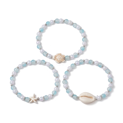 3Pcs 3 Styles Round Acrylic & Glass Beaded Stretch Bracelet Sets BJEW-JB10730-02-1