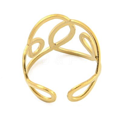 304 Stainless Steel Hollow Irregular Wide Open Cuff Ring for Women LS-RJEW-S406-01G-02-1