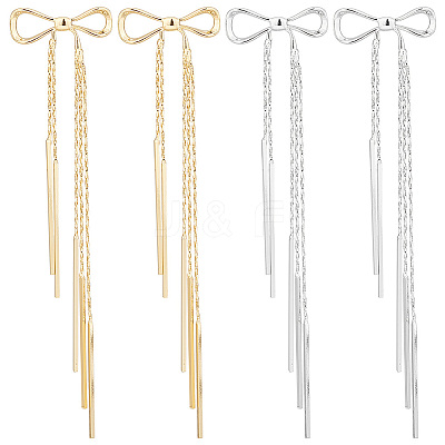 2 Pairs 2 Colors Alloy Bowknot Dangle Stud Earrings with Sterling Silver Pins EJEW-AN0004-90-1