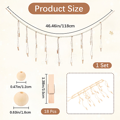 Wall Hanging Photo Display with Wooden Beads Garland AJEW-WH20011-54C-1