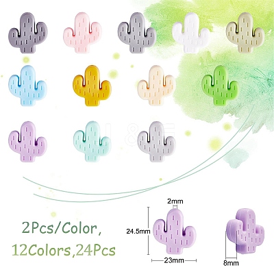 24Pcs 12 Colors Cactus Silicone Beads JX324A-01-1