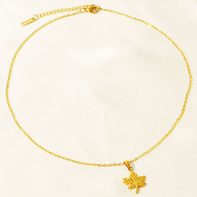 304 Stainless Steel Maple Leaf Pendant Necklaces for Women WG7180D-02-1