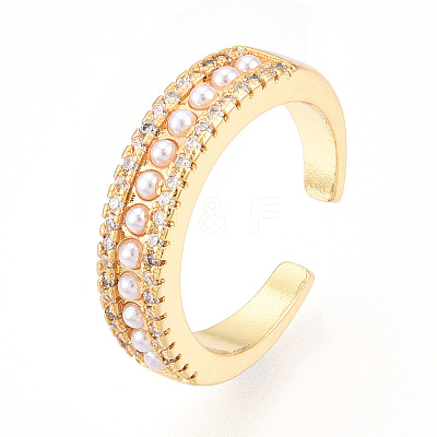 Brass Micro Pave Clear Cubic Zirconia Cuff Rings for Women KK-T074-16G-1
