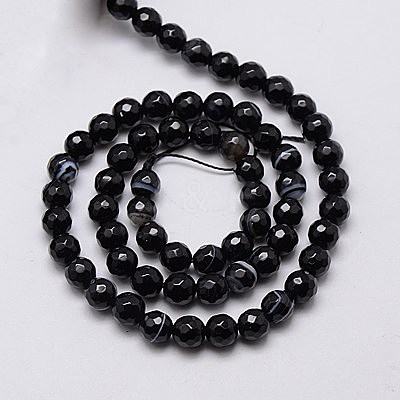 Natural Black Striped Agate/Banded Agate Beads Strands X-G-G581-6mm-03-1