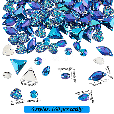 120Pcs 6 Style Sew on Rhinestone RESI-PH0002-04D-1