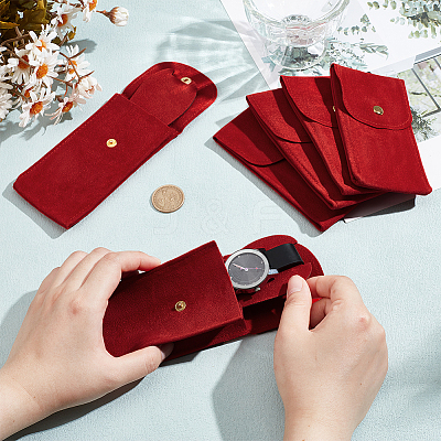 Rectangle Velvet Single Watch Storage Bag with Flip Cover ABAG-WH0038-59-1