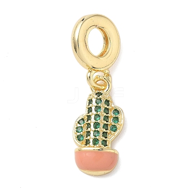 Brass Micro Pave Green Cubic Zirconia European Dangle Charms KK-D502-06G-1