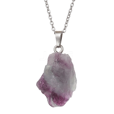 Natural Fluorite Nugget Pendant Necklaces NJEW-JN04507-01-1