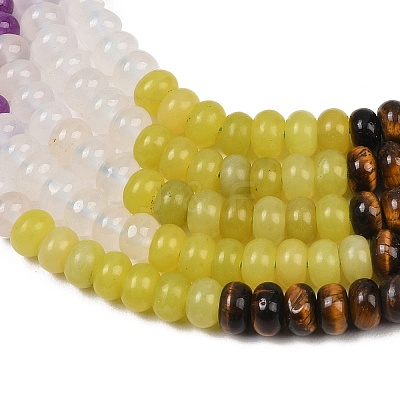 Natural Polychrome Jasper & Flower Amazonite & Tiger Eye & Dyed White Jade & White Jade & Lemon Jade Beads Strands G-Z135-C01-1