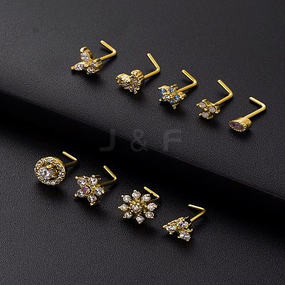 316L Surgical Stainless Steel Clear Cubic Zirconia L-Shaped Nose Rings WG135CD-20-1