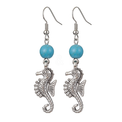 Synthetic Turquoise Beaded Dangle Earrings EJEW-JE05496-1