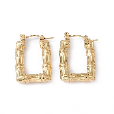 Ion Plating(IP) 304 Stainless Steel Rectangle with Bamboo Hoop Earrings for Women EJEW-G314-09G-1