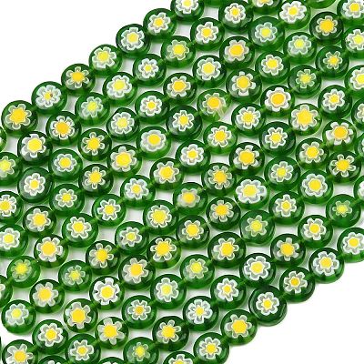 Handmade Millefiori Glass Flat Round Bead Strands LK-P011-21-1