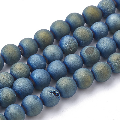 Electroplate Natural Druzy Geode Weathered Agate Beads Strands G-S284-8mm-03-1