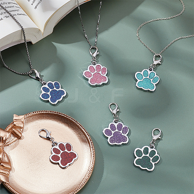 6Pcs 6 Colors Zinc Alloy Glitter Enamel Pendant Decorations AJEW-AR0001-93-1