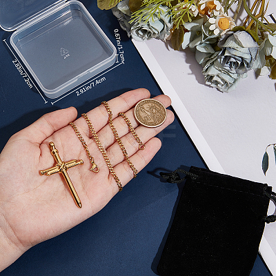 DIY 304 Stainless Steel Nail Cross Pendant Necklace Making Kits DIY-BBC0002-32G-1