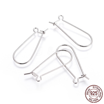 Rhodium Plated 925 Sterling Silver Earring Hoop Findings Kidney Wires Hooks 33x12.7mm Leverback Earrings STER-I005-07P-1