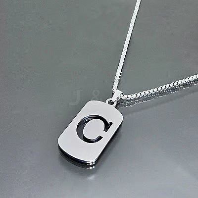 Rectangle with Laser Cut Letter 201 Stainless Steel Initial Pendant Necklaces WGA5E8C-03-1