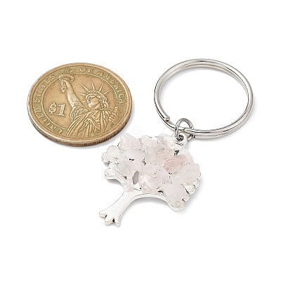 Natural Rose Quartz Chip & Alloy Tree of Life Pendant Keychain KEYC-JKC00648-05-1