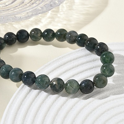 Natural Moss Agate Round Beaded Stretch Bracelets GG-CBA12F1-02A-08-1