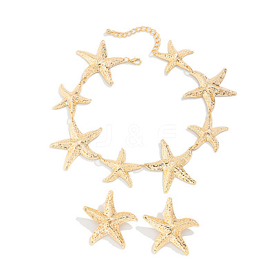 Starfish Iron Link Chain Necklaces & Stud Earrings Sets FS-WG81930-01-1