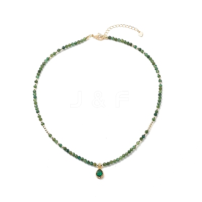 Cubic Zirconia Teardrop Pendant Necklace with Natural Gemstone Beaded Chains for Women NJEW-JN04121-1
