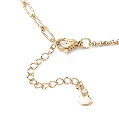 Alloy Heart Pendant 304 Stainless Steel Paperclip Chain & Rolo Chain Necklaces NJEW-JN05812-01-1
