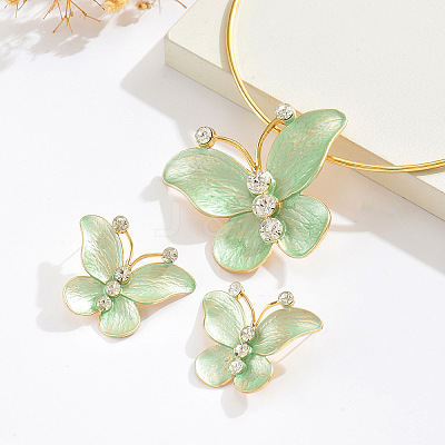 Alloy Enamel & Crystal Rhinestone Pendant Necklaces & Stud Earrings Sets FS-WG8339F-03-1