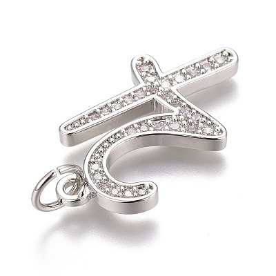 Brass Micro Pave Clear Cubic Zirconia Pendants ZIRC-O035-08P-1
