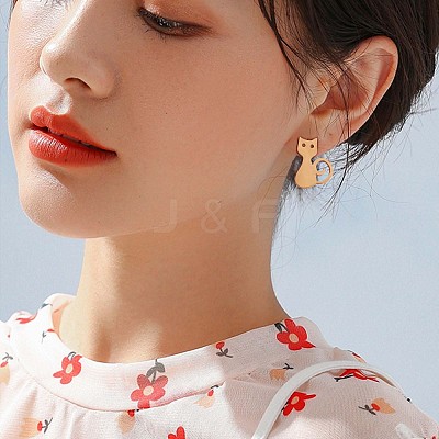 9 Pairs 9 Style 316 Surgical Stainless Steel Cute Kitten Stud Earrings for Women JE933A-1