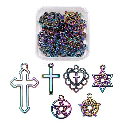 24Pcs 6 Style Rainbow Color Alloy Pendants FIND-LS0001-15MC-1