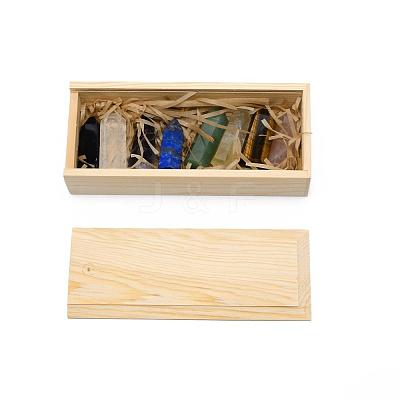 8Pcs Wood Box Storage Natural Mixed Gemstone Beads G-WH0010-04-1